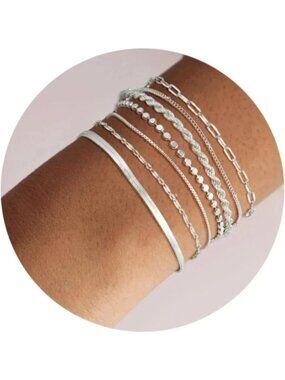 ❤️Women, White Gold/Silver Bracelet Waterproof Layered Set Fashion  Jewelry